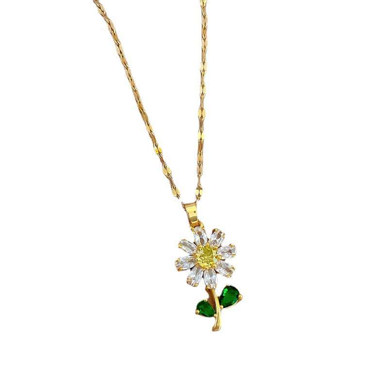 Full Zirconium Necklace, Gold Flower Jewelry, Women's Flower Necklace - available at Sparq Mart