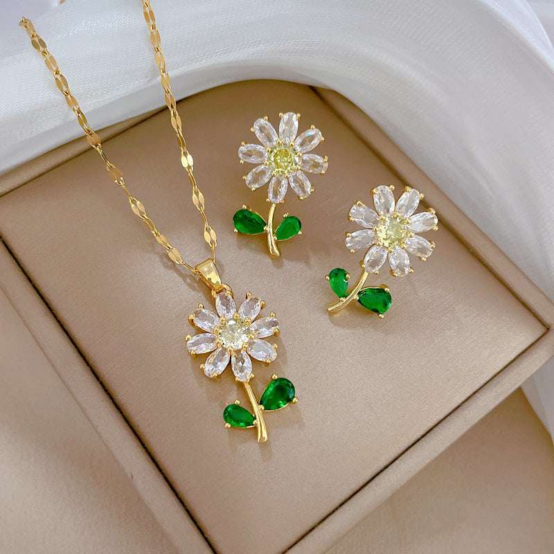 Full Zirconium Necklace, Gold Flower Jewelry, Women's Flower Necklace - available at Sparq Mart