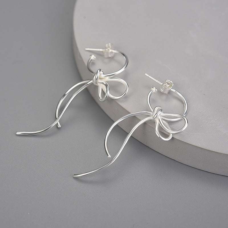 Handmade Silver Earrings, Simple Design Earrings, Women's Bow Stud - available at Sparq Mart