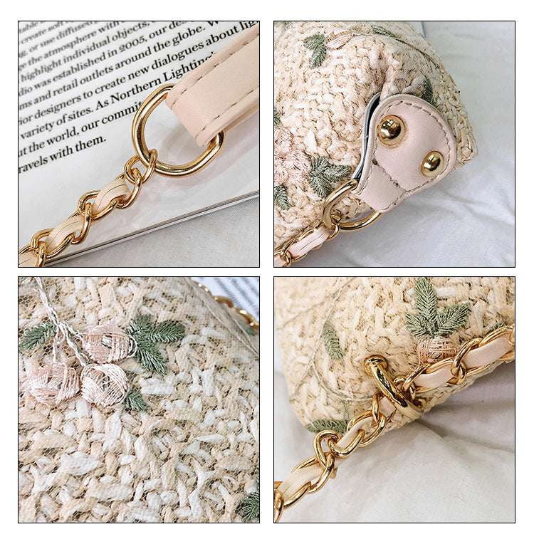 Boho Chain Handbag, Embroidered Straw Bag, Lace Square Purse - available at Sparq Mart