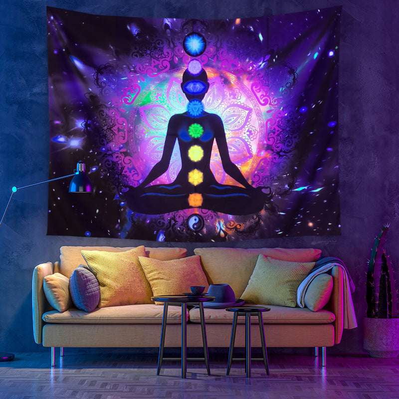 Bohemian Moon Wall Tapestry, Celestial Room Decoration, UV Reactive Wall Hanging - available at Sparq Mart