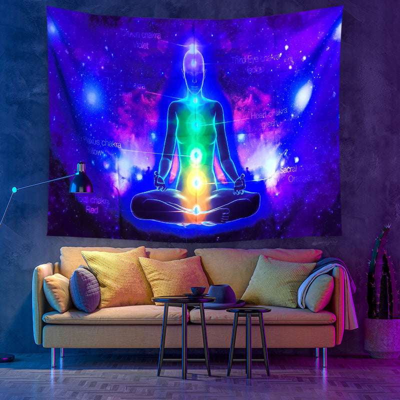 Bohemian Moon Wall Tapestry, Celestial Room Decoration, UV Reactive Wall Hanging - available at Sparq Mart