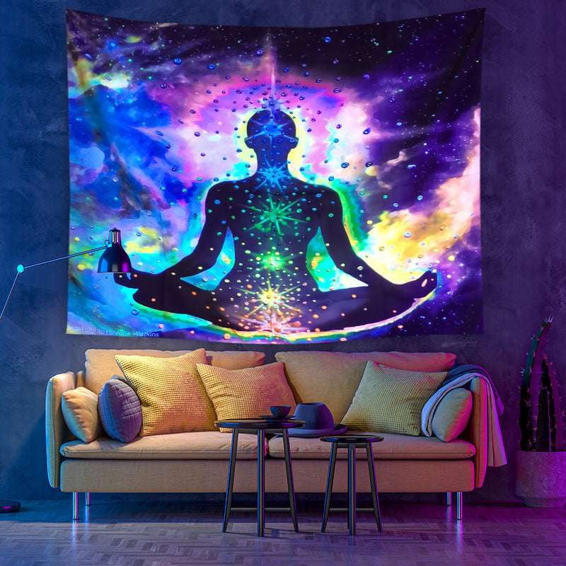 Bohemian Moon Wall Tapestry, Celestial Room Decoration, UV Reactive Wall Hanging - available at Sparq Mart