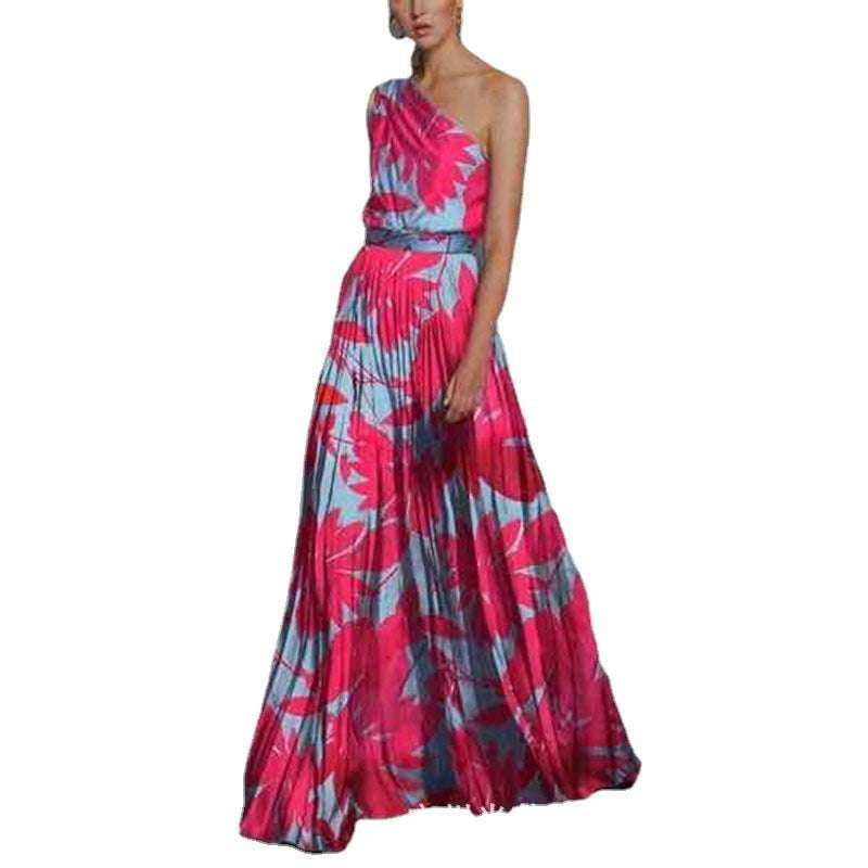 Leaf Stitching Dress, Off Shoulder Print, Women's Print Dress - available at Sparq Mart