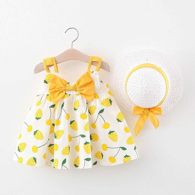 Baby Floral Outfit, Girl Dress Hat, Strawberry Print Dress - available at Sparq Mart