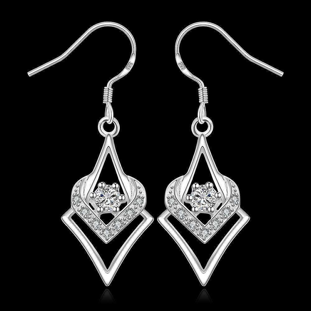 geometric drop earrings, heart zircon earrings, silver star jewelry - available at Sparq Mart