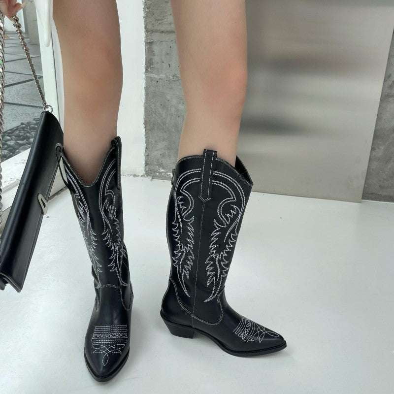 Mid-Heel Fashion Boots, Pointy Toe Booties, Women's Knight Boots - available at Sparq Mart