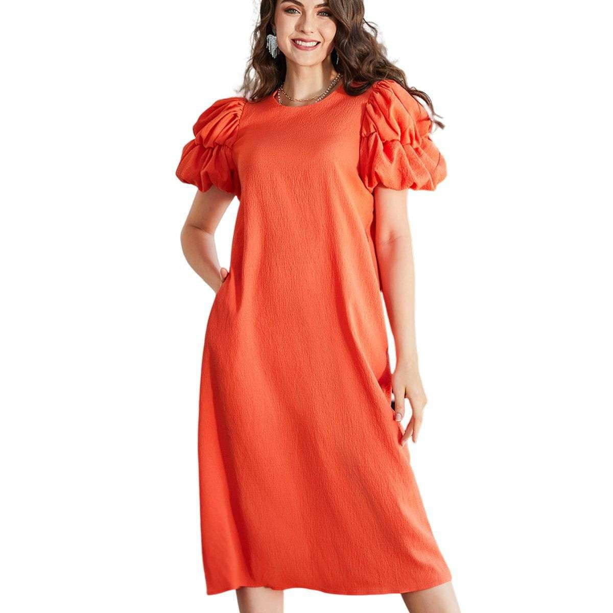 Orange H-Dress, Short-sleeve Dress, Women's Casual Wear - available at Sparq Mart