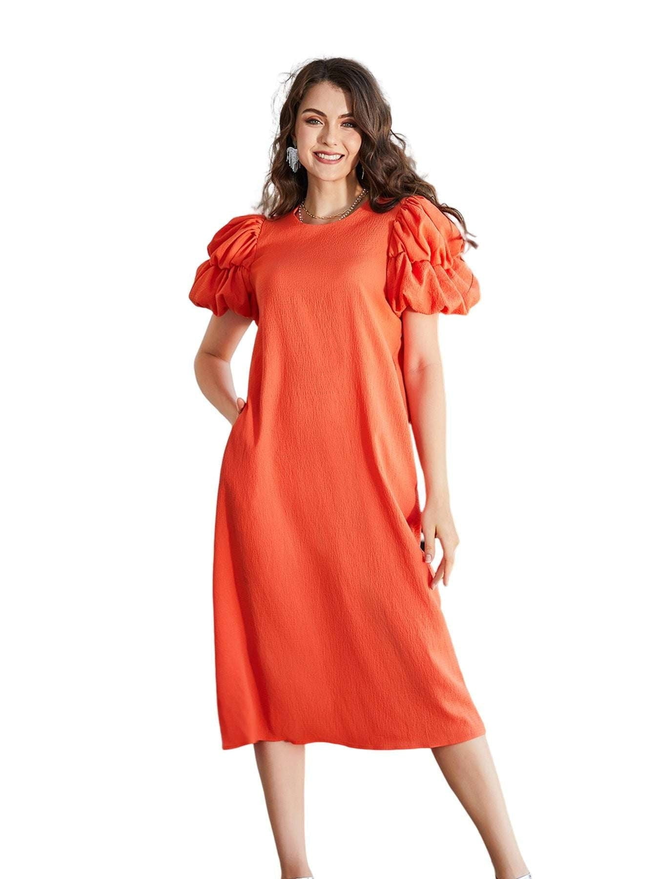 Orange H-Dress, Short-sleeve Dress, Women's Casual Wear - available at Sparq Mart