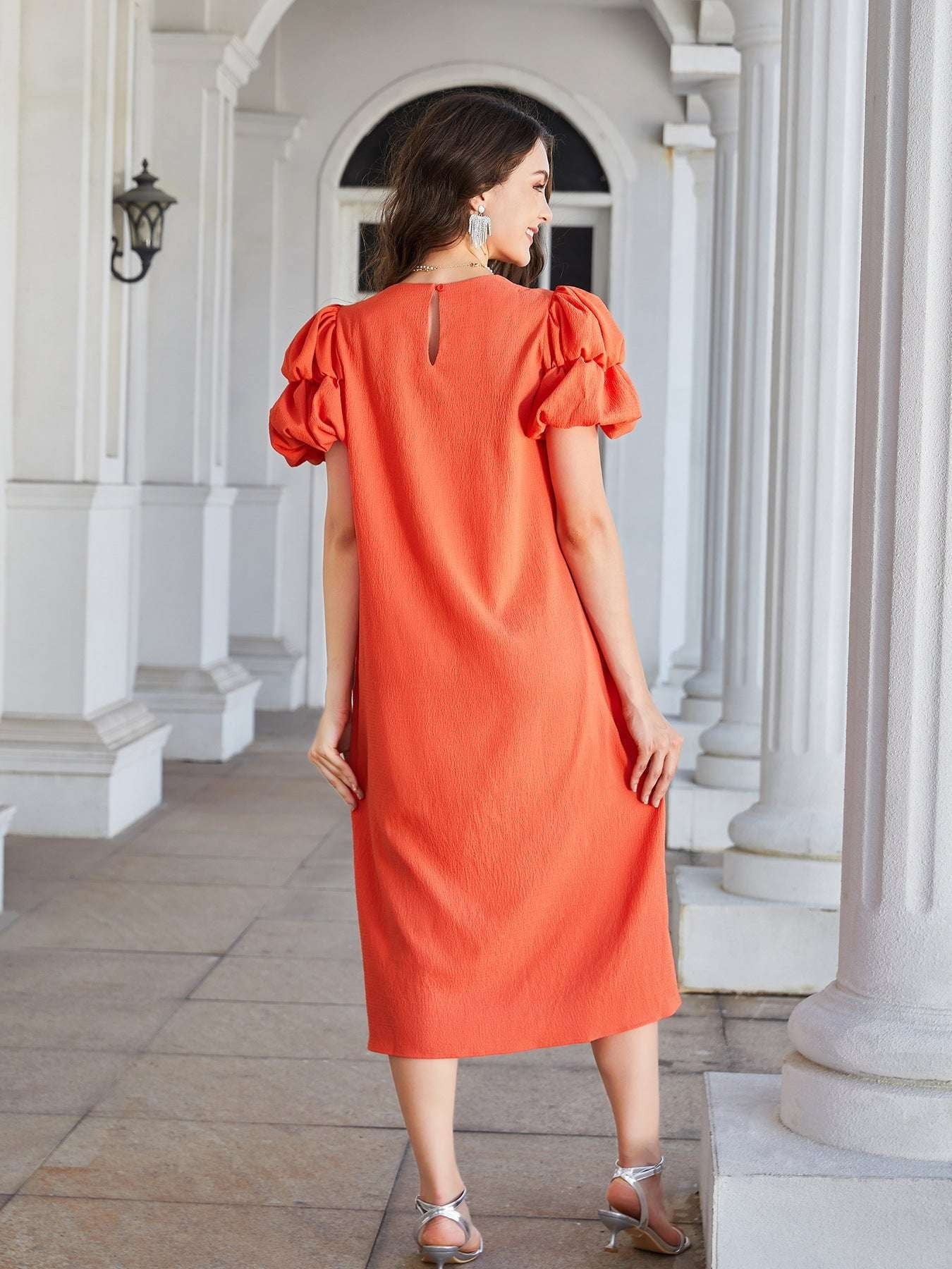 Orange H-Dress, Short-sleeve Dress, Women's Casual Wear - available at Sparq Mart