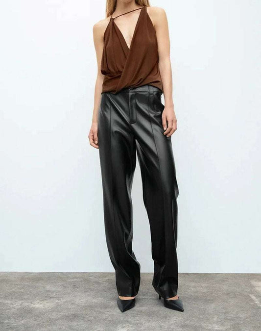 PU Leather Fashion, Slim Fit Trousers, Women Leather Pants - available at Sparq Mart