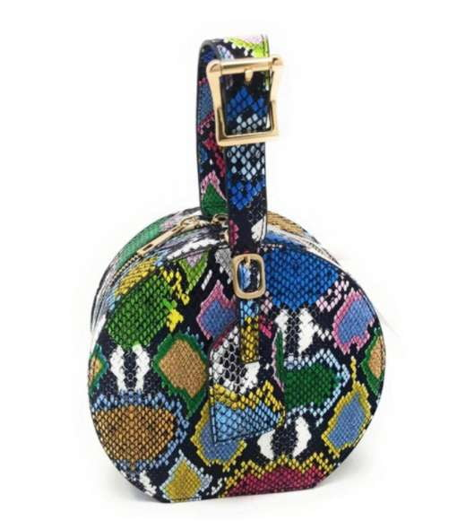 Round Crossbody Bag, Snake Pattern Handbag, Trendy Ladies Accessory - available at Sparq Mart