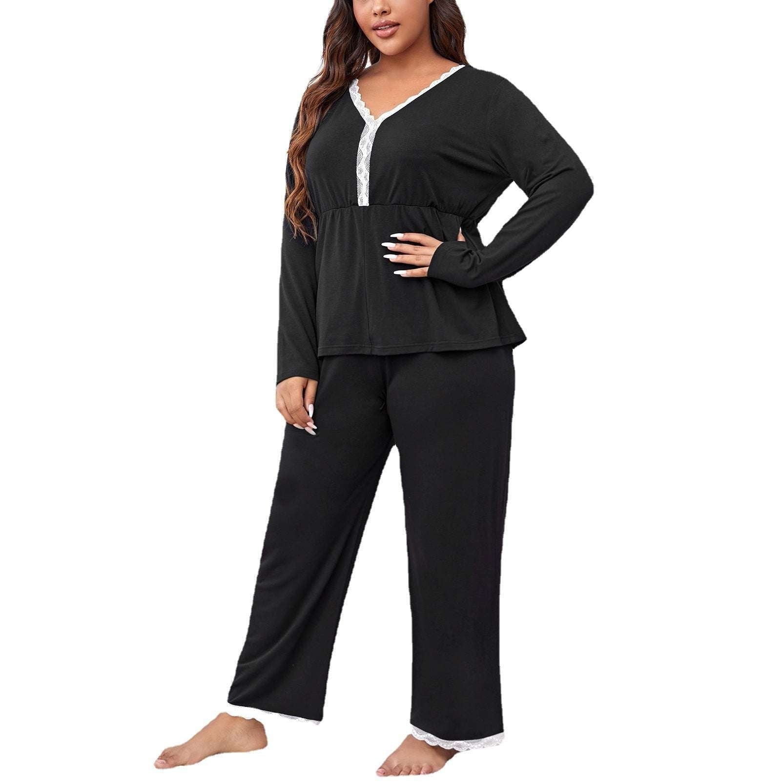 Cozy Sleepwear Set, Lace Trim Pajamas, Ladies Pajama Trousers - available at Sparq Mart