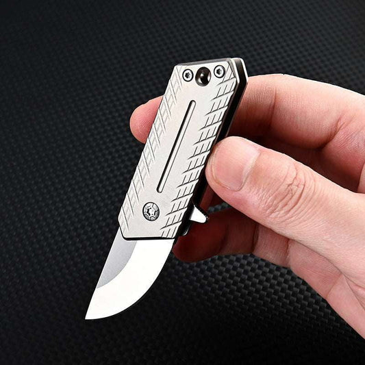 Compact Titanium Alloy Knife, Folding EDC Gear, Mini Keychain Knife - available at Sparq Mart