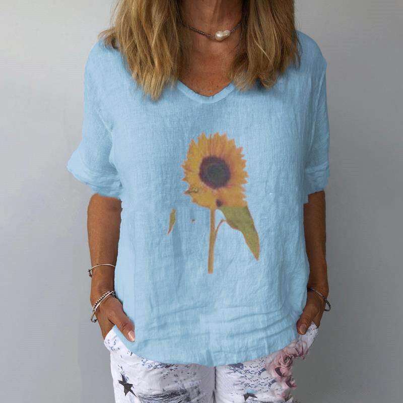 Cotton linen top, Loose fit top, Sunflower print top - available at Sparq Mart