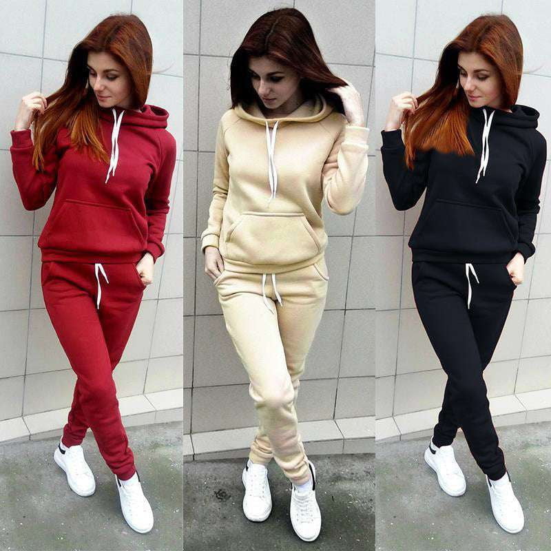 cozy loungewear set, fleece hooded tracksuit, women's sports suit - available at Sparq Mart