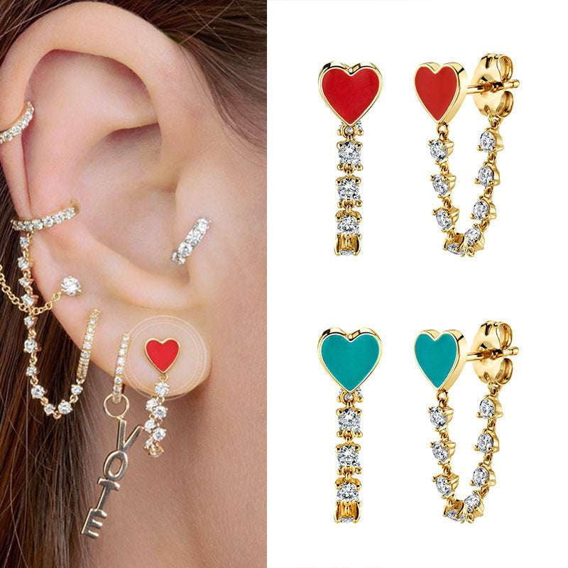 diamond heart earrings, love drop ornaments, silver tassel earrings - available at Sparq Mart