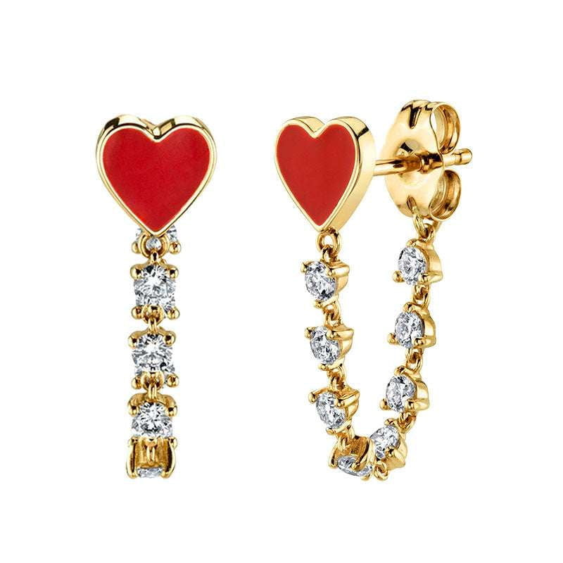 diamond heart earrings, love drop ornaments, silver tassel earrings - available at Sparq Mart