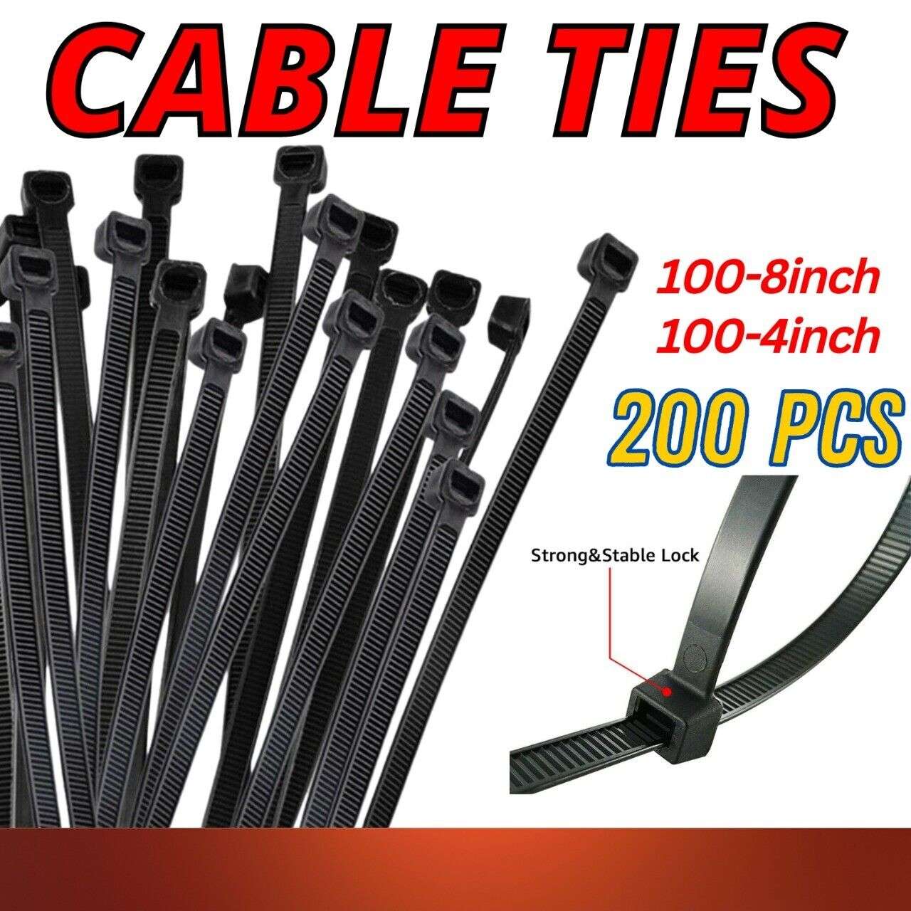 200 Pcs Bundle, Durable, Nylon Cable Zip Ties - available at Sparq Mart