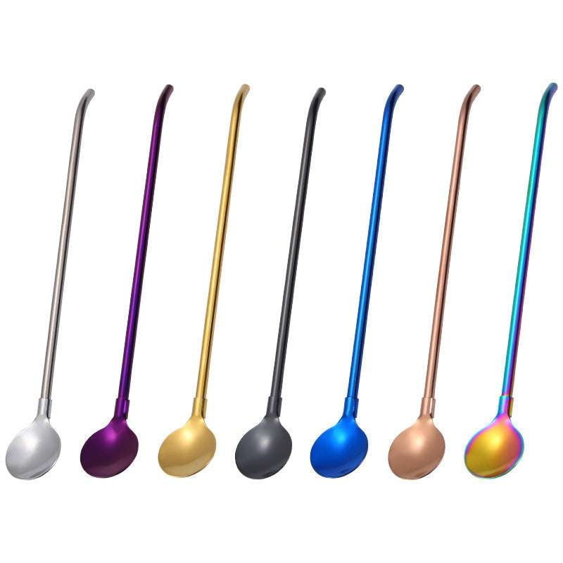 Multi-Color Stainless Spoons, Reusable Straw Spoons, Sustainable Tableware Set - available at Sparq Mart