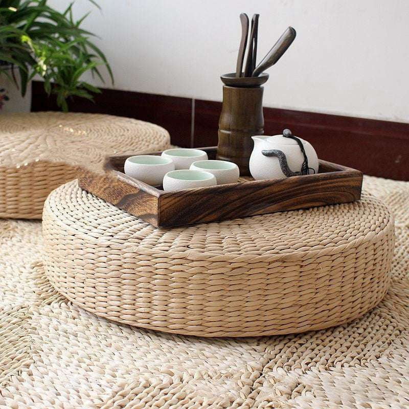 Handwoven Meditation Mat, Natural Floor Pillow, Tatami Yoga Cushion - available at Sparq Mart