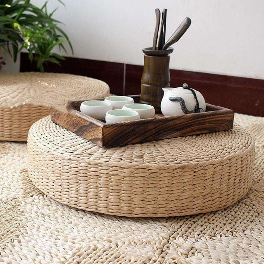 Handwoven Meditation Mat, Natural Floor Pillow, Tatami Yoga Cushion - available at Sparq Mart