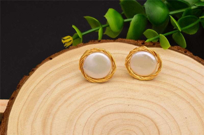 Baroque Pearl Studs, Button Pearl Jewelry, Natural Pearl Earrings - available at Sparq Mart