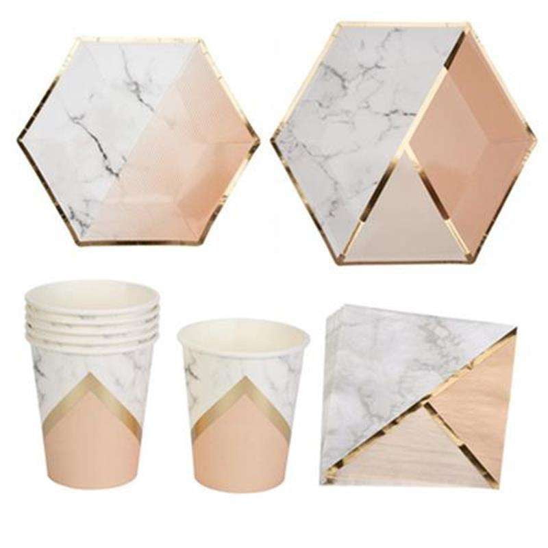 Disposable Party Plates, Elegant Paper Tableware, Hexagon Paper Cups - available at Sparq Mart