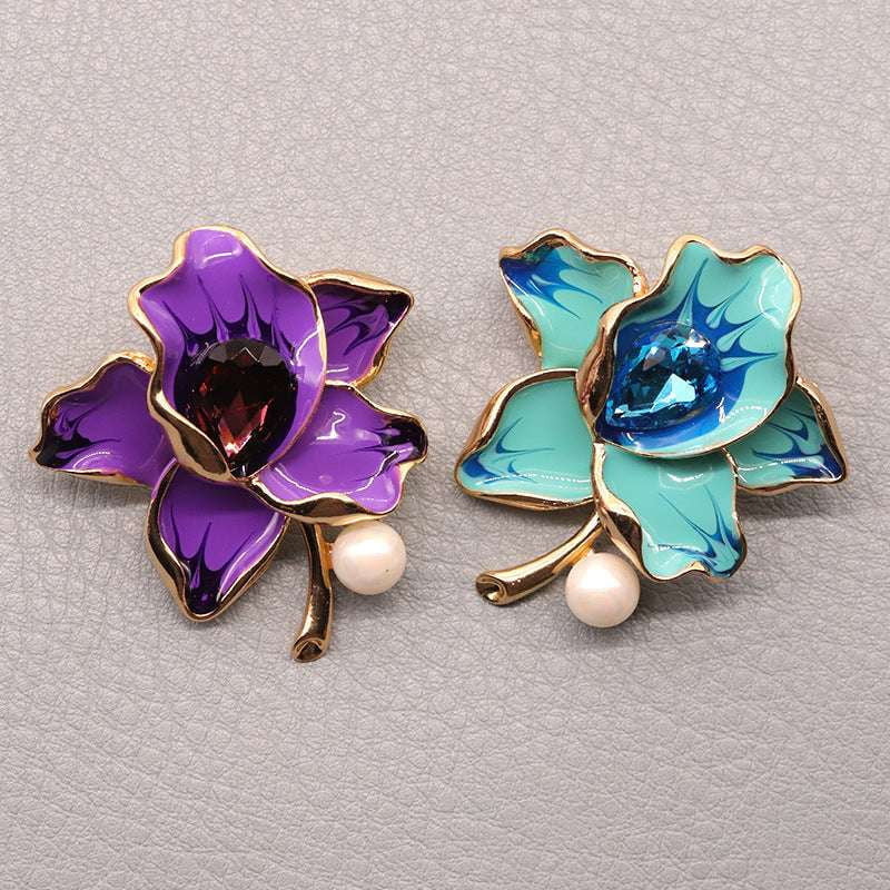 Elegant Brooch Gift, Enamel Flower Pin, Oil Drop Brooch - available at Sparq Mart