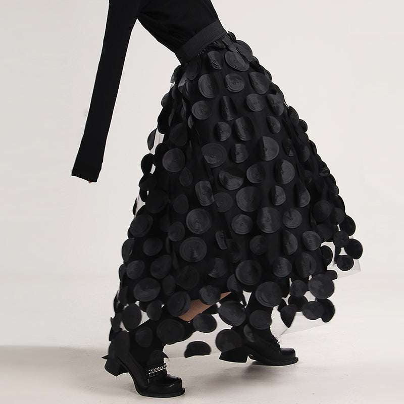 black skirt design, elegant polyester skirt, midi A-line skirt - available at Sparq Mart