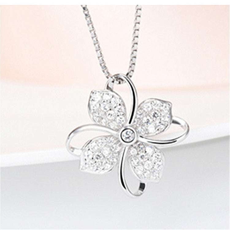 Elegant Clover Pendant, Ladies Lucky Necklace, Platinum Leaf Necklace - available at Sparq Mart