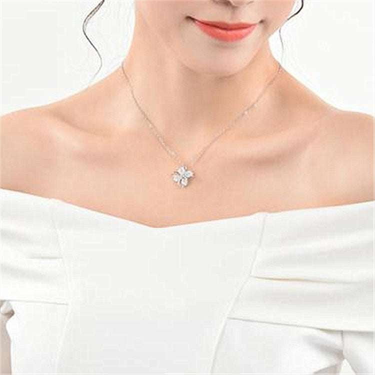 Elegant Clover Pendant, Ladies Lucky Necklace, Platinum Leaf Necklace - available at Sparq Mart