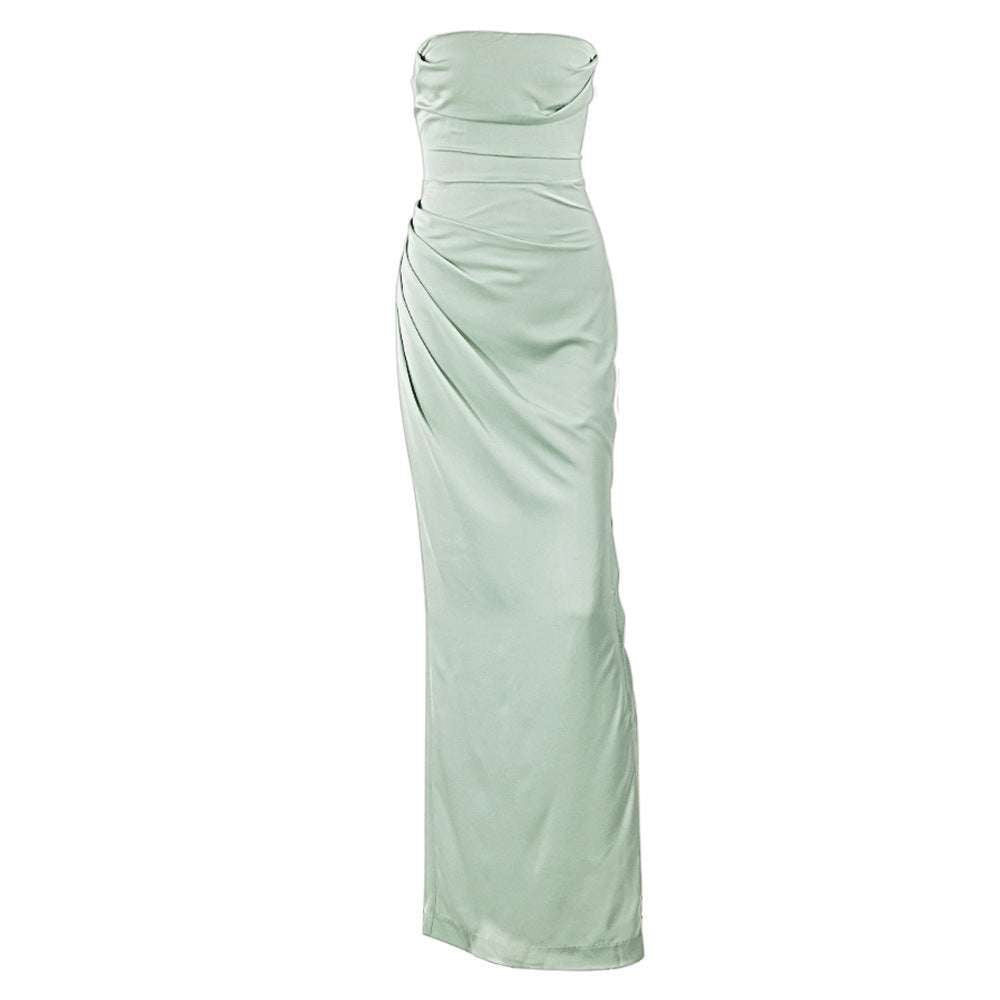 Chic Party Attire, Knee-Length Skirt, Satin Tube Dress - available at Sparq Mart