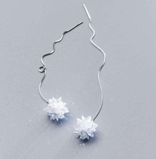 Elegant Ear Line, Flower Silver Earrings, Ice Flower Jewelry - available at Sparq Mart