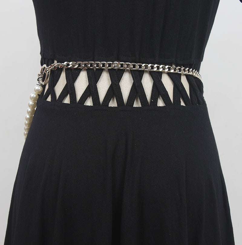 Chic Dress Accessory, Minimalist Belt Embellishment, Silver Waist Chain - available at Sparq Mart