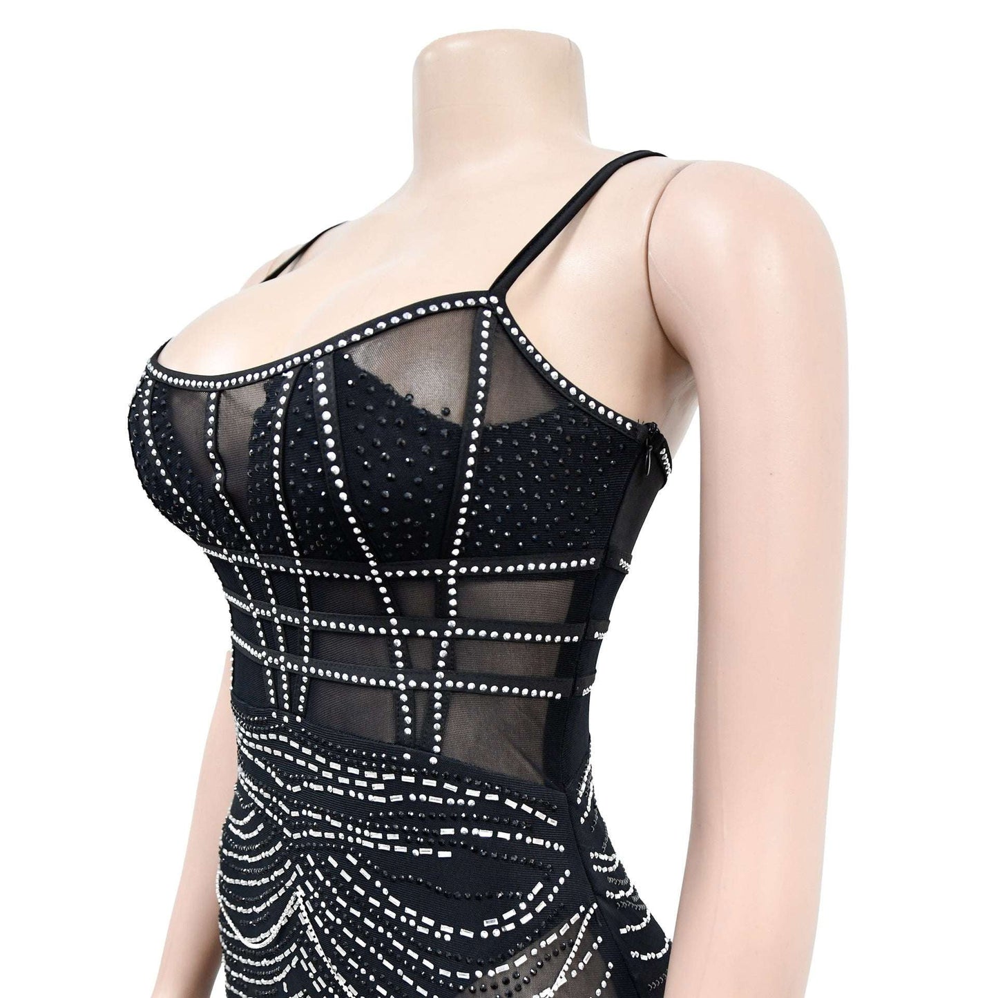 Italian Fabric Dress, Rhinestone Mesh Dress, Sleeveless Dress Elegance - available at Sparq Mart