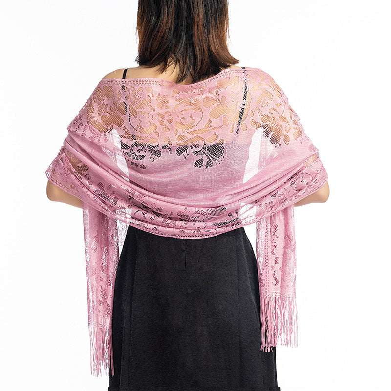 Bridesmaid Shawl Accessory, Elegant Lace Shawl, Evening Tassel Wrap - available at Sparq Mart