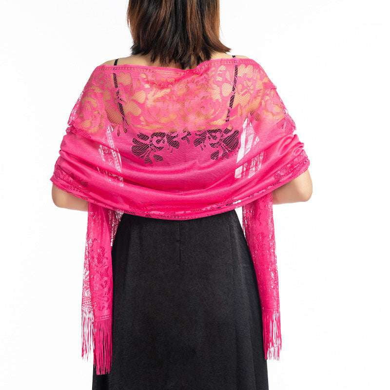 Bridesmaid Shawl Accessory, Elegant Lace Shawl, Evening Tassel Wrap - available at Sparq Mart