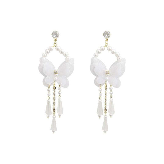 Butterfly Stud Earrings, Elegant Tassel Earrings, Fairy White Jewelry - available at Sparq Mart