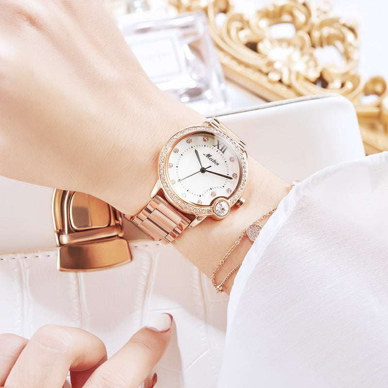 ladies rose gold watch, shell face watch, waterproof quartz watch - available at Sparq Mart