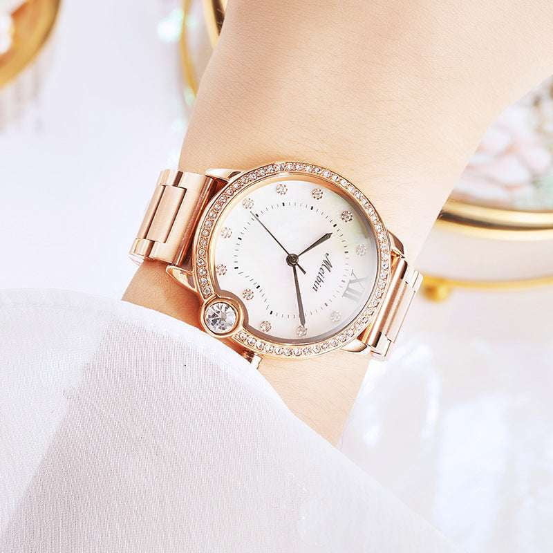 ladies rose gold watch, shell face watch, waterproof quartz watch - available at Sparq Mart