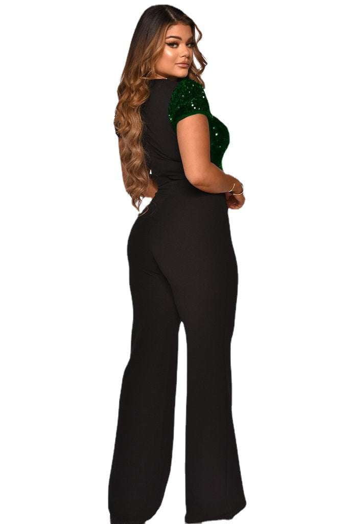 Chic Sleeve Jumpsuit, Elegant Evening Jumpsuit, Sequined Party Outfit - available at Sparq Mart