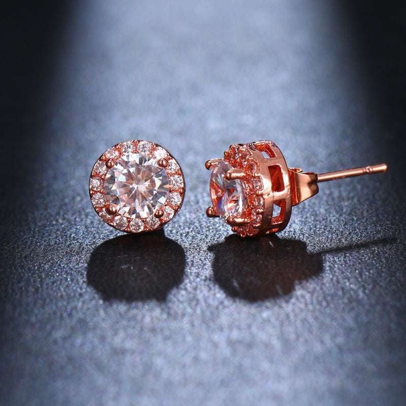 Elegant Stud Earrings, Platinum Stud Ornament, Zircon Earrings Rose - available at Sparq Mart