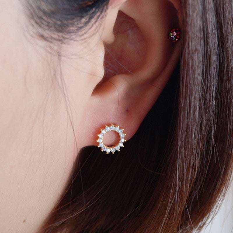 Elegant Stud Earrings, Petal Stud Earrings, Zirconia Round Studs - available at Sparq Mart