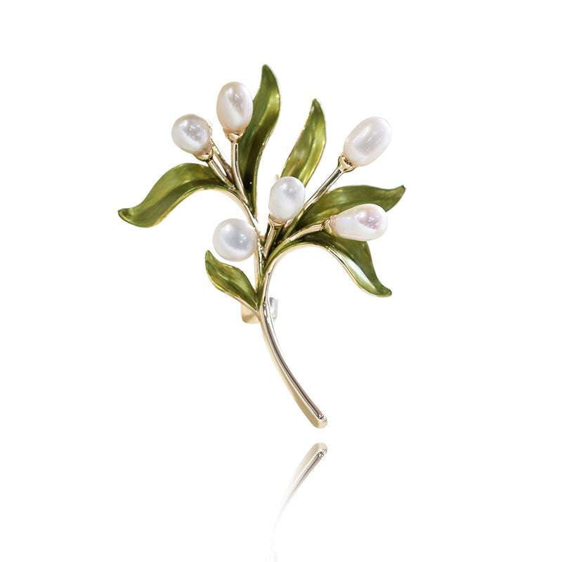 Elegant Pin Jewelry, Pastoral Style Pin, Pearl Leaf Brooch - available at Sparq Mart