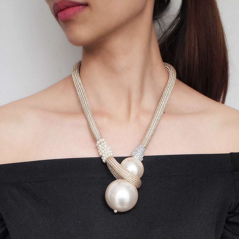 European American Jewelry, Exaggerated Fashion Necklace, Pearl Pendant Necklace - available at Sparq Mart