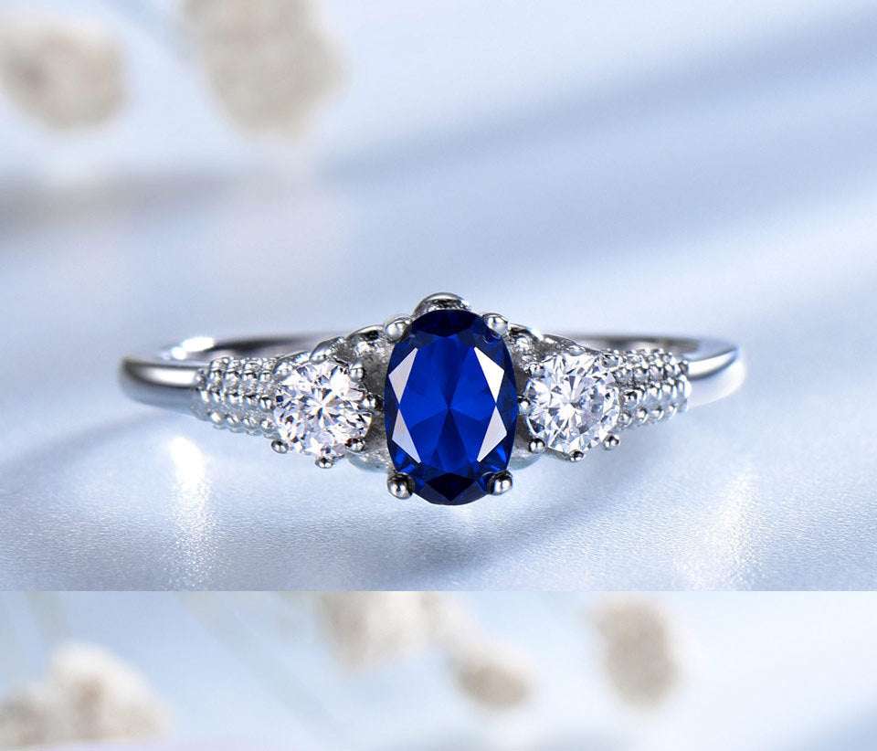 Exquisite Jewelry, Royal Blue Gemstone Ring, Sterling Silver Halo Jewelry - available at Sparq Mart