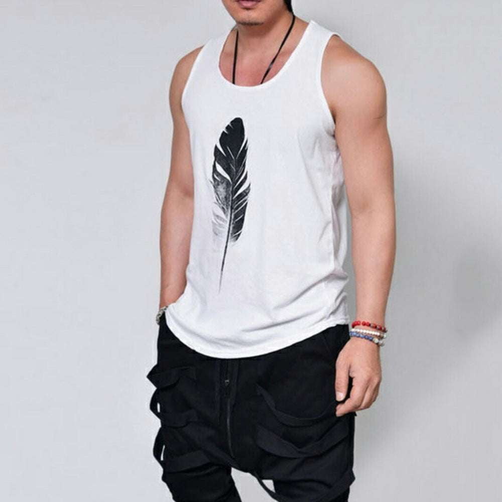 Casual Feather Tee, Feather Sleeveless Top, Summer Print T-Shirt - available at Sparq Mart