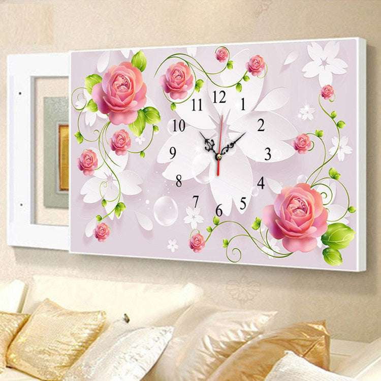 diamond painting, diamond wall clock, rose flower clock - available at Sparq Mart