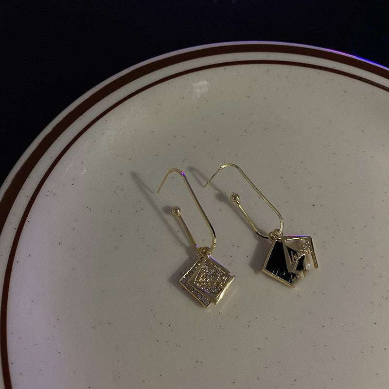 diamond elegance earrings, geometric drop earrings, gold long earrings - available at Sparq Mart